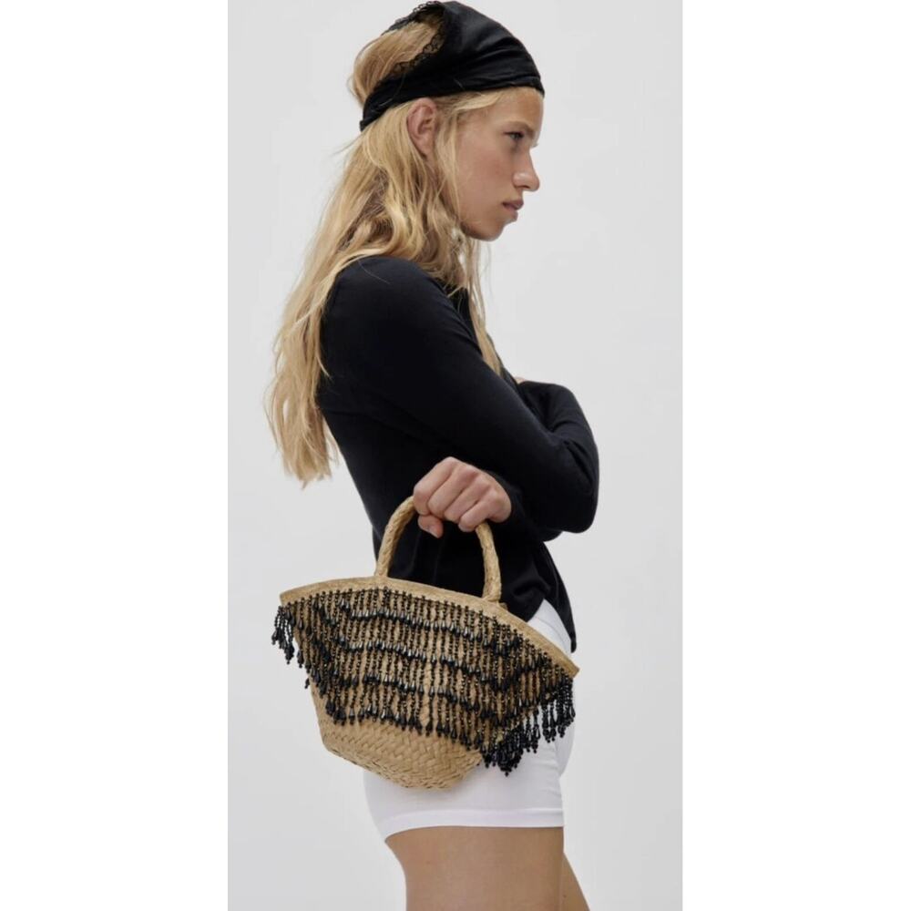 NWOT Zara mini woven beaded fringe bag